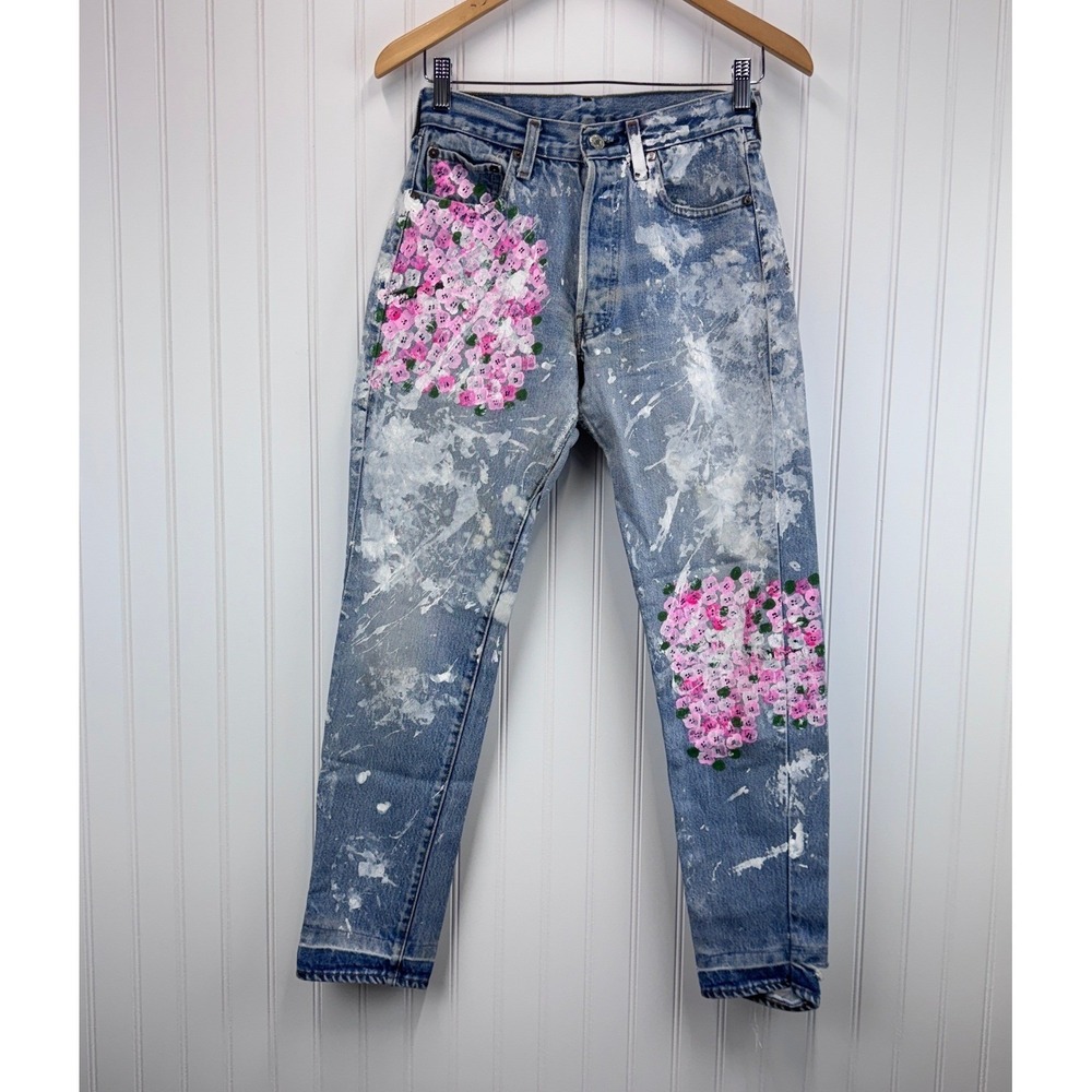 Rialto Jean Project Levi's 501 Custom‎ Painted Jeans Wmn 26 Floral Cottagecore